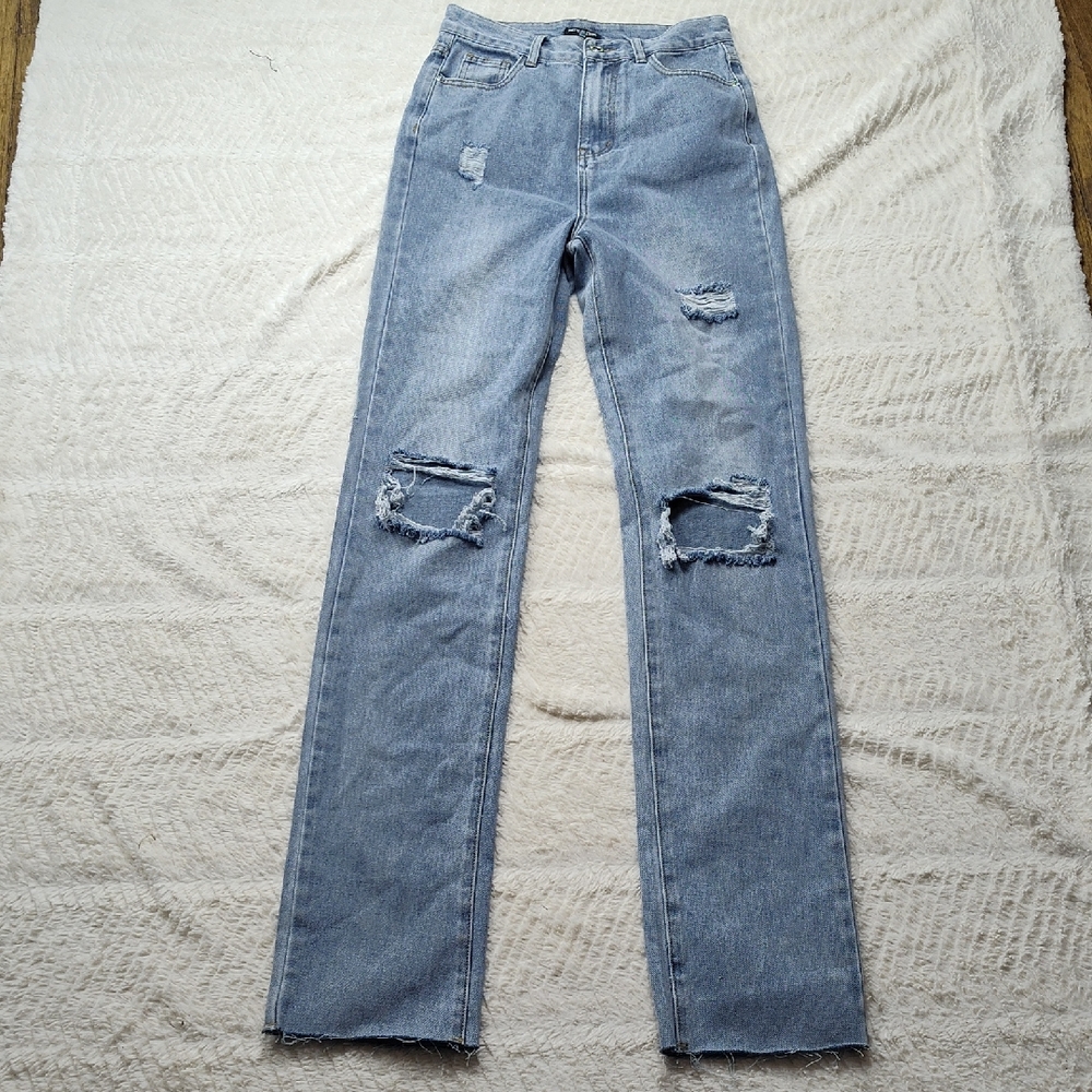 Prettylittle Thing Women's Distress Denim Blue Jeans Tall Size 2